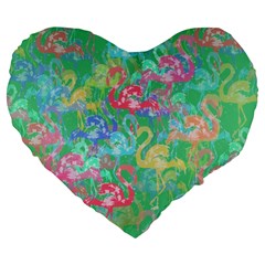 Flamingo Pattern Large 19  Premium Heart Shape Cushions by Valentinaart