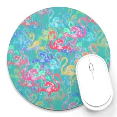 Flamingo Pattern Round Mousepads by Valentinaart