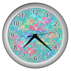 Flamingo Pattern Wall Clocks (silver) 