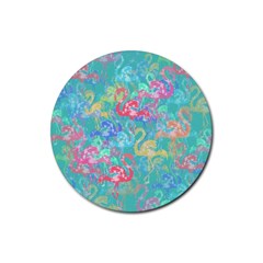 Flamingo Pattern Rubber Coaster (round)  by Valentinaart