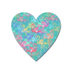 Flamingo Pattern Heart Magnet by Valentinaart