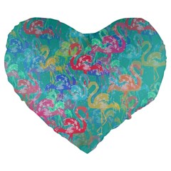 Flamingo Pattern Large 19  Premium Heart Shape Cushions by Valentinaart