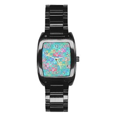 Flamingo Pattern Stainless Steel Barrel Watch by Valentinaart