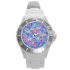 Flamingo Pattern Round Plastic Sport Watch (l) by Valentinaart