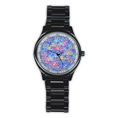 Flamingo Pattern Stainless Steel Round Watch by Valentinaart