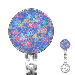 Flamingo Pattern Stainless Steel Nurses Watch by Valentinaart