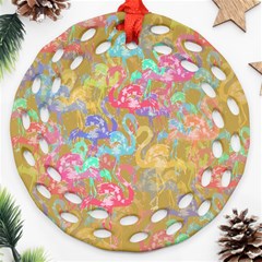 Flamingo Pattern Ornament (round Filigree) by Valentinaart