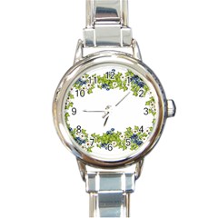 Birthday Card Flowers Daisies Ivy Round Italian Charm Watch by Nexatart