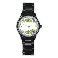 Birthday Card Flowers Daisies Ivy Stainless Steel Round Watch by Nexatart