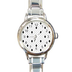 Black White Hexagon Dots Round Italian Charm Watch by Mariart