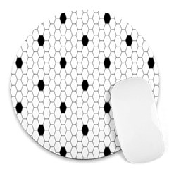 Black White Hexagon Dots Round Mousepads by Mariart