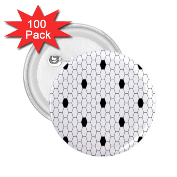 Black White Hexagon Dots 2.25  Buttons (100 pack) 