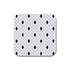 Black White Hexagon Dots Rubber Square Coaster (4 Pack) 