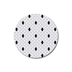 Black White Hexagon Dots Rubber Coaster (round) 