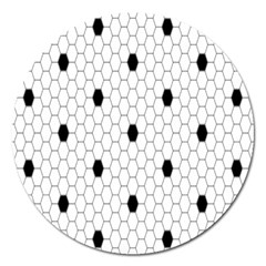 Black White Hexagon Dots Magnet 5  (round) by Mariart