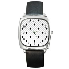 Black White Hexagon Dots Square Metal Watch by Mariart