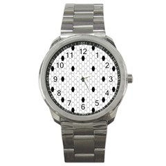 Black White Hexagon Dots Sport Metal Watch by Mariart