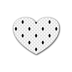 Black White Hexagon Dots Rubber Coaster (heart)  by Mariart