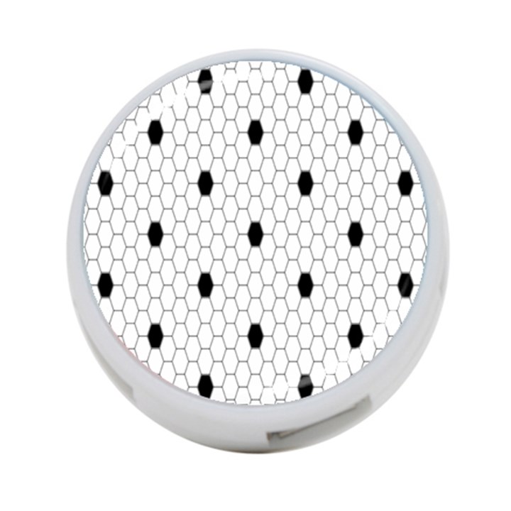 Black White Hexagon Dots 4-Port USB Hub (Two Sides) 