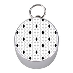 Black White Hexagon Dots Mini Silver Compasses