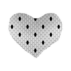 Black White Hexagon Dots Standard 16  Premium Flano Heart Shape Cushions by Mariart