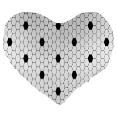 Black White Hexagon Dots Large 19  Premium Flano Heart Shape Cushions by Mariart