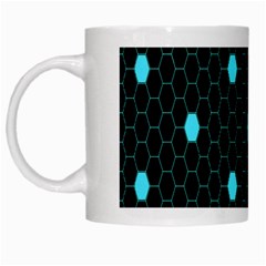 Blue Black Hexagon Dots White Mugs