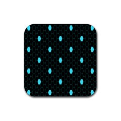 Blue Black Hexagon Dots Rubber Coaster (square) 