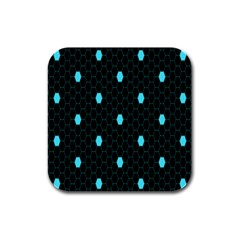 Blue Black Hexagon Dots Rubber Square Coaster (4 Pack)  by Mariart