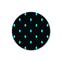 Blue Black Hexagon Dots Rubber Coaster (round) 