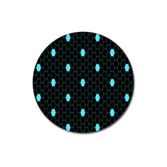 Blue Black Hexagon Dots Magnet 3  (round) by Mariart