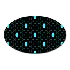 Blue Black Hexagon Dots Oval Magnet by Mariart