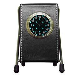 Blue Black Hexagon Dots Pen Holder Desk Clocks by Mariart