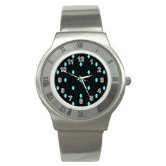 Blue Black Hexagon Dots Stainless Steel Watch