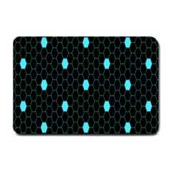 Blue Black Hexagon Dots Small Doormat  by Mariart