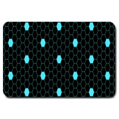 Blue Black Hexagon Dots Large Doormat 