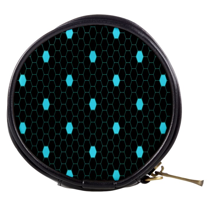 Blue Black Hexagon Dots Mini Makeup Bags