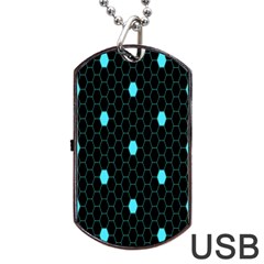 Blue Black Hexagon Dots Dog Tag Usb Flash (one Side)