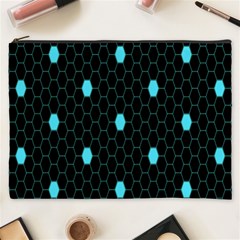 Blue Black Hexagon Dots Cosmetic Bag (xxxl)  by Mariart