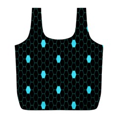 Blue Black Hexagon Dots Full Print Recycle Bags (l) 