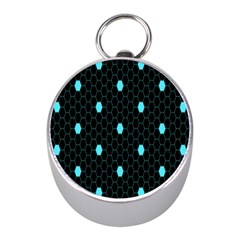 Blue Black Hexagon Dots Mini Silver Compasses by Mariart