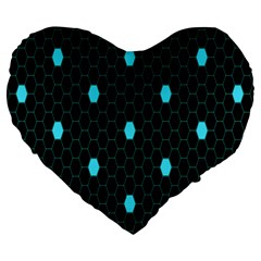 Blue Black Hexagon Dots Large 19  Premium Flano Heart Shape Cushions by Mariart