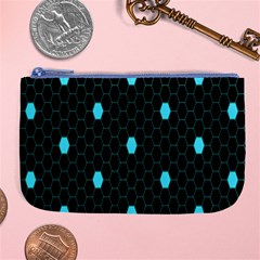 Blue Black Hexagon Dots Large Coin Purse