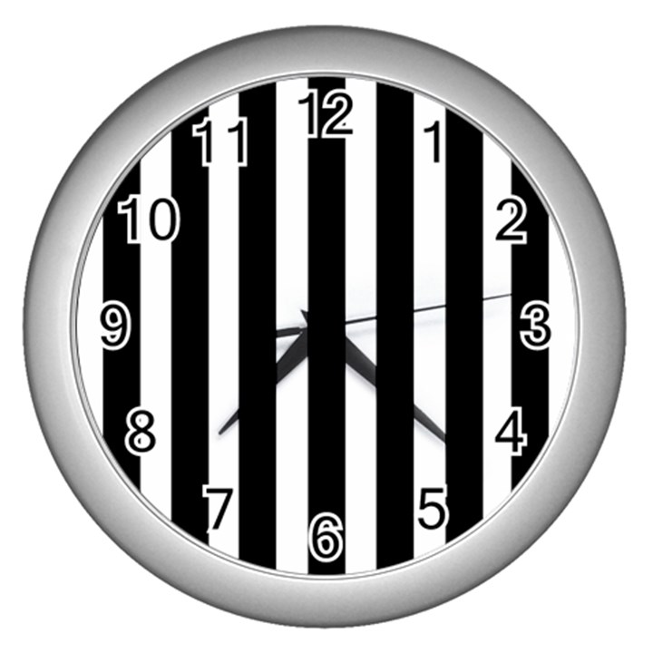 Black White Line Vertical Wall Clocks (Silver) 