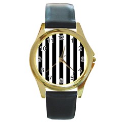 Black White Line Vertical Round Gold Metal Watch by Mariart