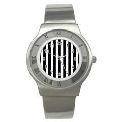 Black White Line Vertical Stainless Steel Watch