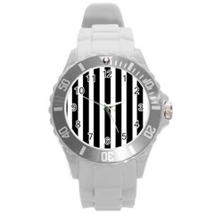 Black White Line Vertical Round Plastic Sport Watch (l) by Mariart