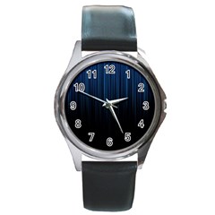 Black Blue Line Vertical Space Sky Round Metal Watch by Mariart