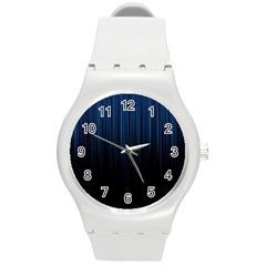 Black Blue Line Vertical Space Sky Round Plastic Sport Watch (m) by Mariart