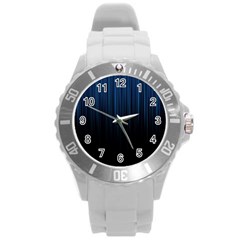 Black Blue Line Vertical Space Sky Round Plastic Sport Watch (l) by Mariart